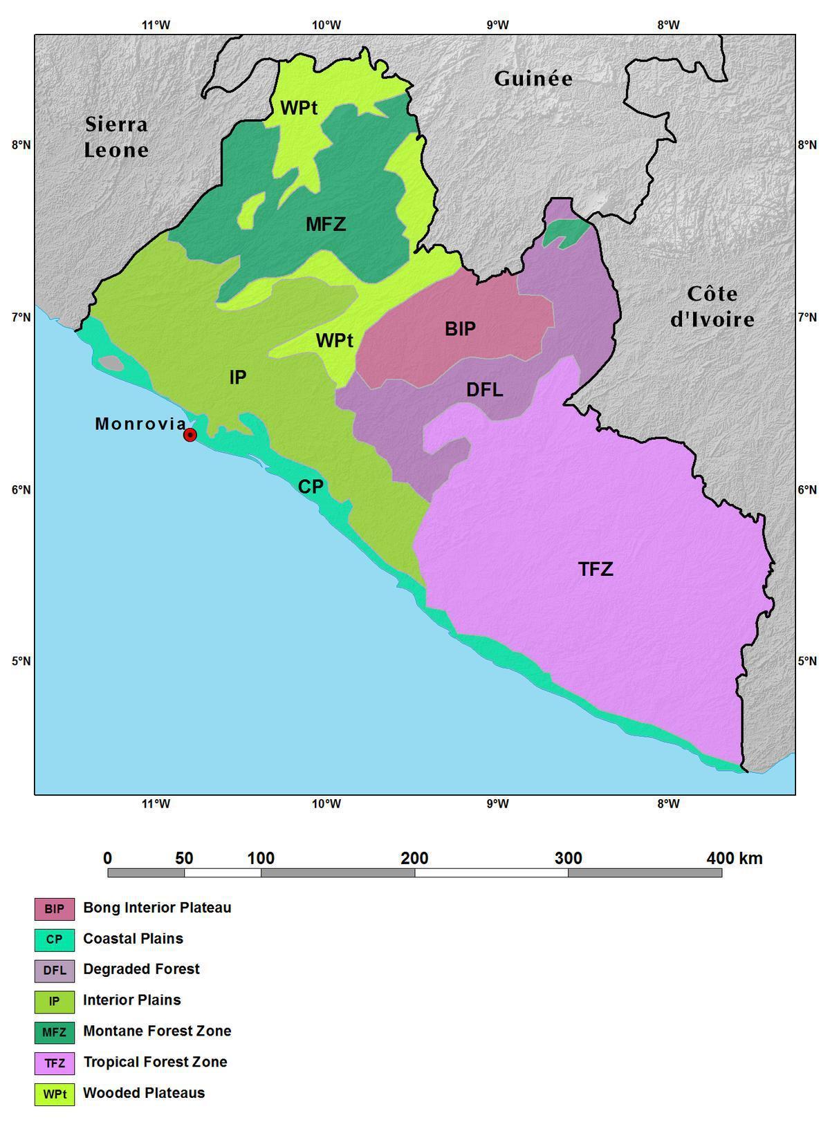 מפה של ליבריה הרים