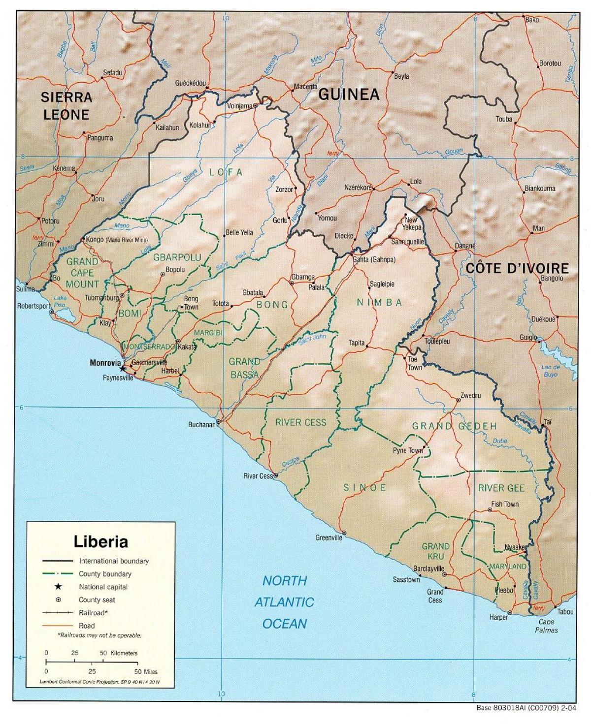 מפה של מפה גיאוגרפי של ליבריה
