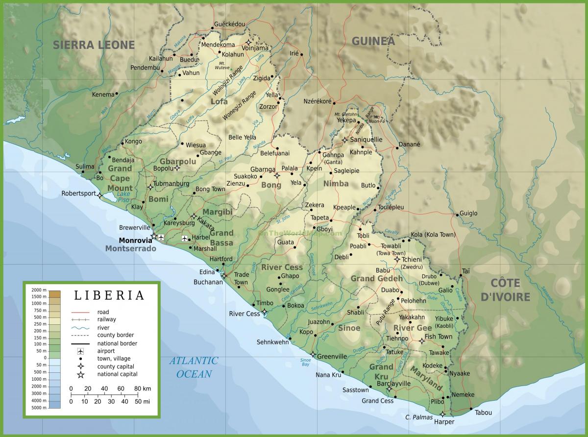 לצייר הפיזי מפה של ליבריה